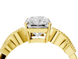 Yellow gold Princess Solitaire Milgrain Leaf Band with Prong Setting_16