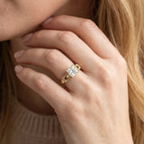 Yellow gold Princess Solitaire Milgrain Leaf Band with Prong Setting_6