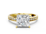 Yellow gold Princess Solitaire Pavé Band Prong Setting Ring_20