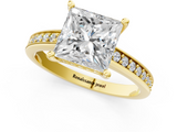 Yellow gold Princess Solitaire Pavé Band Prong Setting Ring_21