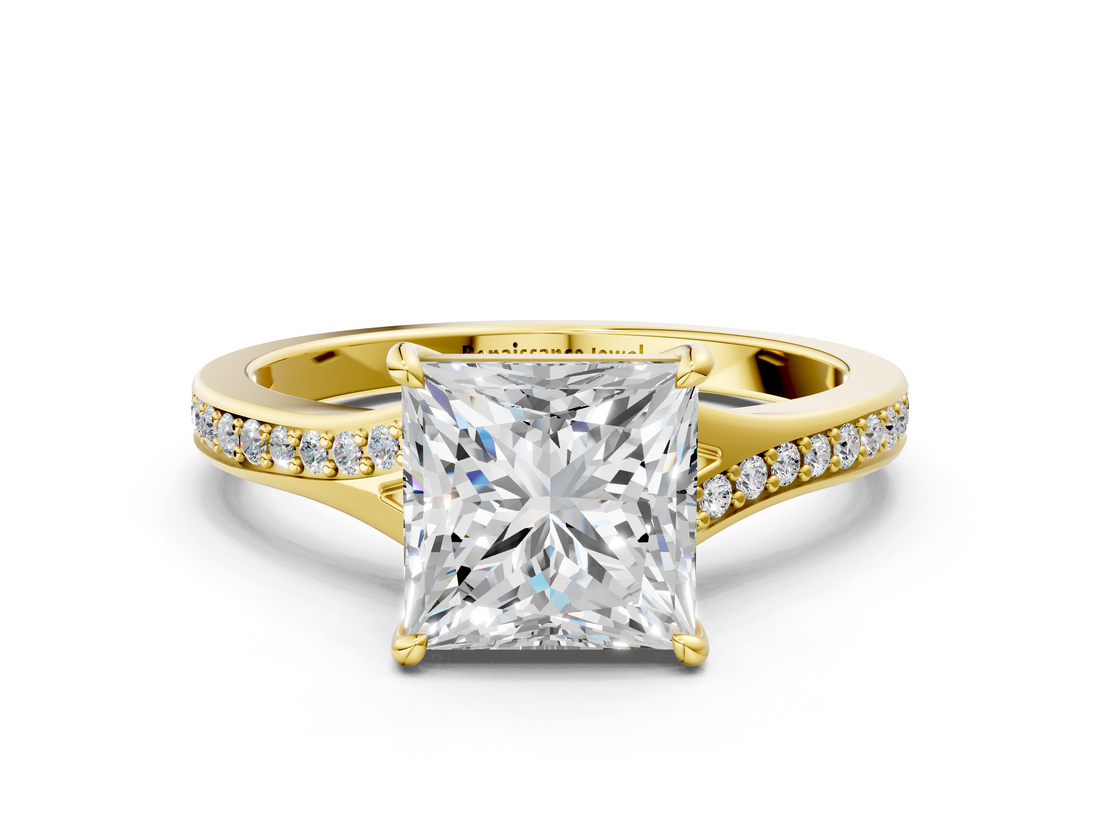 Yellow gold Princess Solitaire Pavé Band with Four-Prong Setting_53