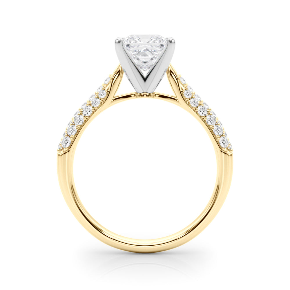 Yellow gold Princess Solitaire Pavé Diamond Engagement Ring with Four-Prong Setting 2