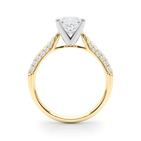 Yellow gold Princess Solitaire Pavé Diamond Engagement Ring with Four-Prong Setting 2