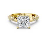Yellow gold Princess Solitaire Pavé Diamond Engagement Ring with Four-Prong Setting_124