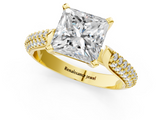 Yellow gold Princess Solitaire Pavé Diamond Engagement Ring with Four-Prong Setting_125
