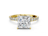 Yellow gold Princess Solitaire Pavé Diamond Engagement Ring with Four-Prong Setting_45
