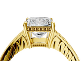 Yellow gold Princess Solitaire Pavé Diamond Milgrain Engagement Ring with Four-Prong Setting_10