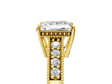 Yellow gold Princess Solitaire Pavé Diamond Milgrain Engagement Ring with Four-Prong Setting_11