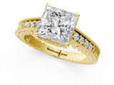 Yellow gold Princess Solitaire Pavé Diamond Milgrain Engagement Ring with Four-Prong Setting_7