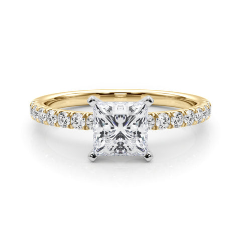 Yellow gold Princess Solitaire Pave Diamond Engagement Ring with Four-Prong Setting 1