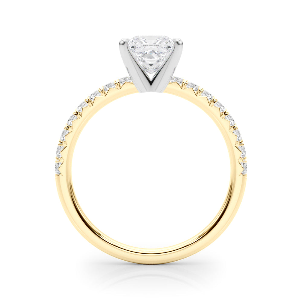 Yellow gold Princess Solitaire Pave Diamond Engagement Ring with Four-Prong Setting 2