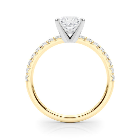 Yellow gold Princess Solitaire Pave Diamond Engagement Ring with Four-Prong Setting 2
