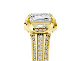 Yellow gold Princess Solitaire Pave Split Shank Ring with Four-Prong Setting_92