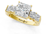 Yellow gold Princess Solitaire Princess Side Stone Engraved Band Prong Setting Ring_4