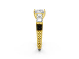 Yellow gold Princess Solitaire Princess Side Stone Engraved Band Prong Setting Ring_5
