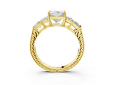Yellow gold Princess Solitaire Princess Side Stone Engraved Band Prong Setting Ring_6