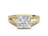 Yellow gold Princess Solitaire Split Shank Pavé Diamond Engagement Ring_323