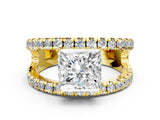 Yellow gold Princess Solitaire Split Shank Pave Diamond Ring_49