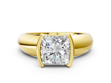 Yellow gold Princess Solitaire Tension Set Diamond Ring with Wide Band_15