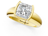 Yellow gold Princess Solitaire Tension Set Diamond Ring with Wide Band_16
