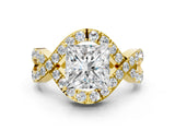 Yellow gold Princess Solitaire Twist Band Pavé Diamond Engagement Ring_33