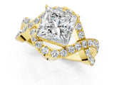 Yellow gold Princess Solitaire Twist Band Pavé Diamond Engagement Ring_34