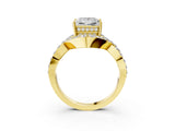 Yellow gold Princess Solitaire Twist Band Pavé Diamond Engagement Ring_36