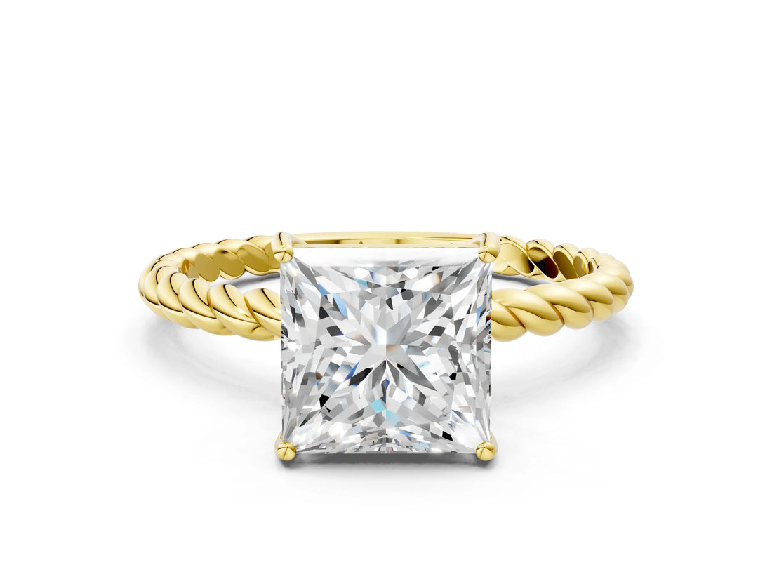 Yellow gold Princess Solitaire Twist Band Ring with Four-Prong Setting_68