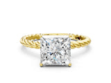 Yellow gold Princess Solitaire Twist Band Ring with Four-Prong Setting_68