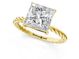 Yellow gold Princess Solitaire Twist Band Ring with Four-Prong Setting_69