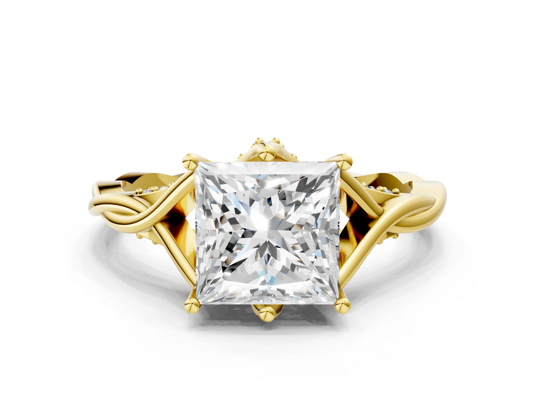 Yellow gold Princess Solitaire Twist Band Six-Prong Setting 1