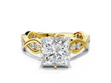 Yellow gold Princess Solitaire Twist Band with Leaf Prong Setting 1