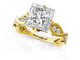 Yellow gold Princess Solitaire Twist Band with Leaf Prong Setting 2