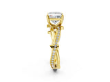 Yellow gold Princess Solitaire Twist Band with Pavé Accents and Four-Prong Setting_25