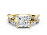 Yellow gold Princess Solitaire Twist Band with Pavé Setting and Four-Prong Setting_24
