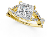 Yellow gold Princess Solitaire Twist Band with Pavé Setting and Four-Prong Setting_25
