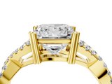 Yellow gold Princess Solitaire Twist Band with Pavé Setting and Four-Prong Setting_28