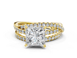Yellow gold Princess Solitaire Twist Band with Pavé Setting and Four-Prong Setting_83