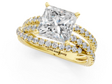 Yellow gold Princess Solitaire Twist Band with Pavé Setting and Four-Prong Setting_84