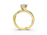 Yellow gold Princess Solitaire Twist Band with Pavé Setting and Four-Prong Setting_86