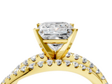 Yellow gold Princess Solitaire Twist Band with Pavé Setting and Four-Prong Setting_87