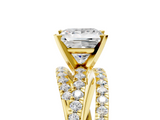 Yellow gold Princess Solitaire Twist Band with Pavé Setting and Four-Prong Setting_88