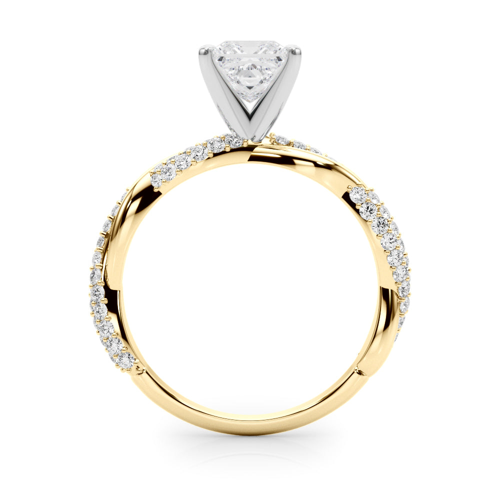 Yellow gold Princess Solitaire Twist Band with Pave Prong Setting 2
