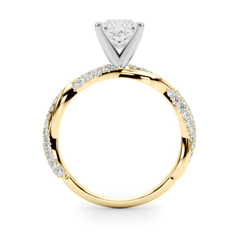 Yellow gold Princess Solitaire Twist Band with Pave Prong Setting 2