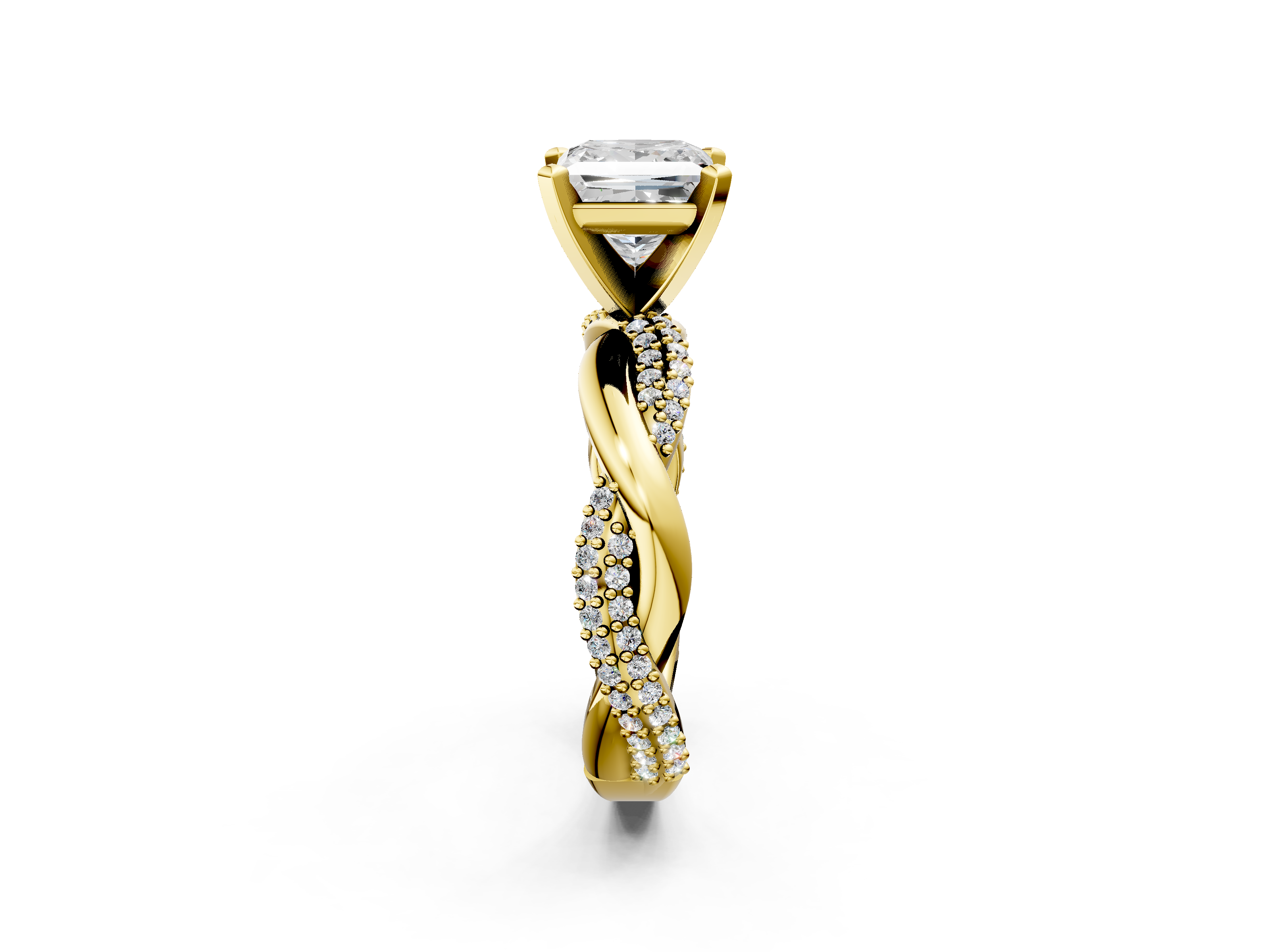 Yellow gold Princess Solitaire Twist Band with Pave Prong Setting_38