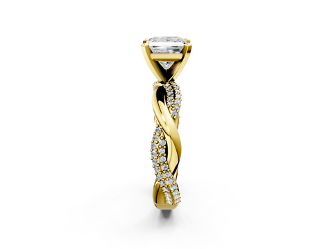 Yellow gold Princess Solitaire Twist Band with Pave Prong Setting_38