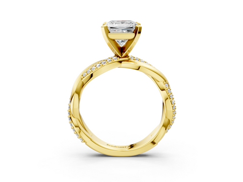 Yellow gold Princess Solitaire Twist Band with Pave Prong Setting_39