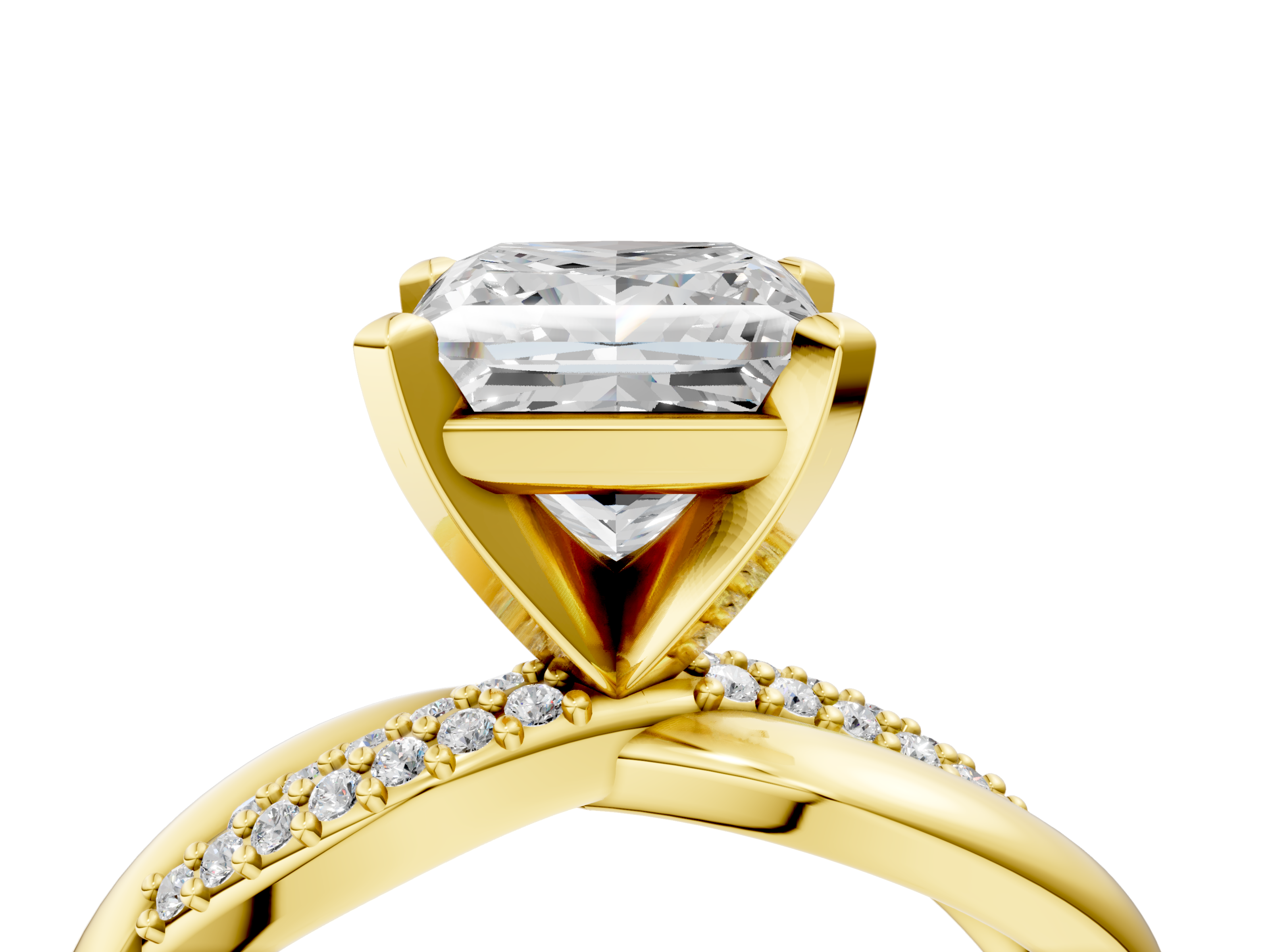 Yellow gold Princess Solitaire Twist Band with Pave Prong Setting_40