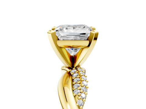 Yellow gold Princess Solitaire Twist Band with Pave Prong Setting_41
