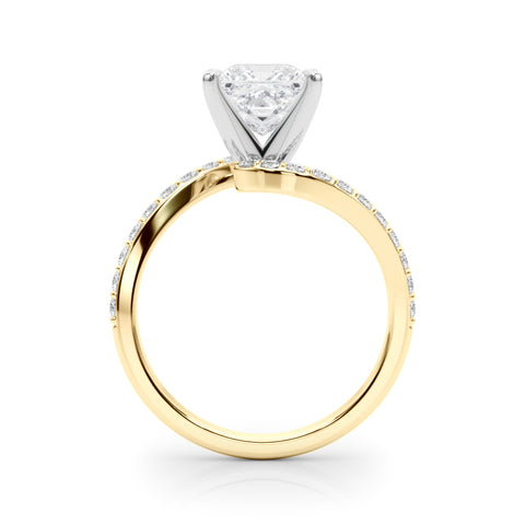 Yellow gold Princess Solitaire Twist Band with Pave Set Diamonds and Four-Prong Setting 2